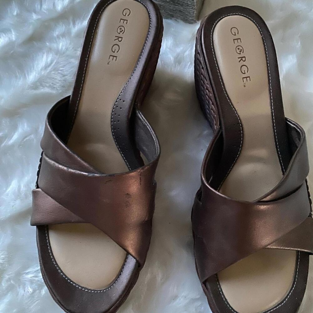 George Women's Brown Wedge Sandals